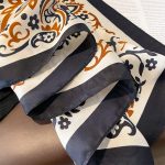 Peach Black Printed Silk Scarf – view 2