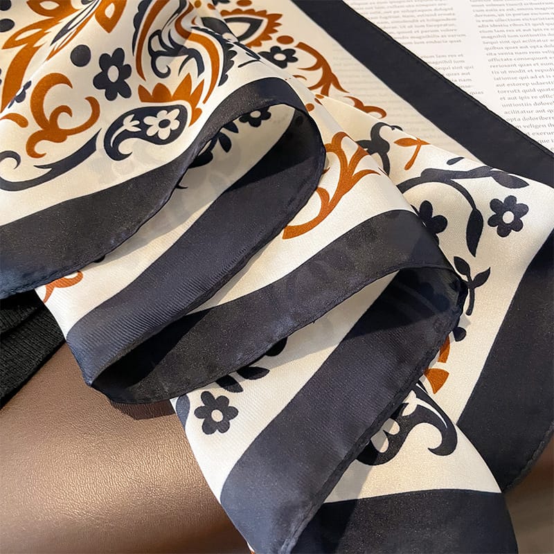 Peach Black Printed Silk Scarf – view 2