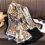 Peach Black Printed Silk Scarf – view 6
