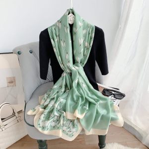 Green Elite Printed Silk Scarf 3 – HeadScarf.pk