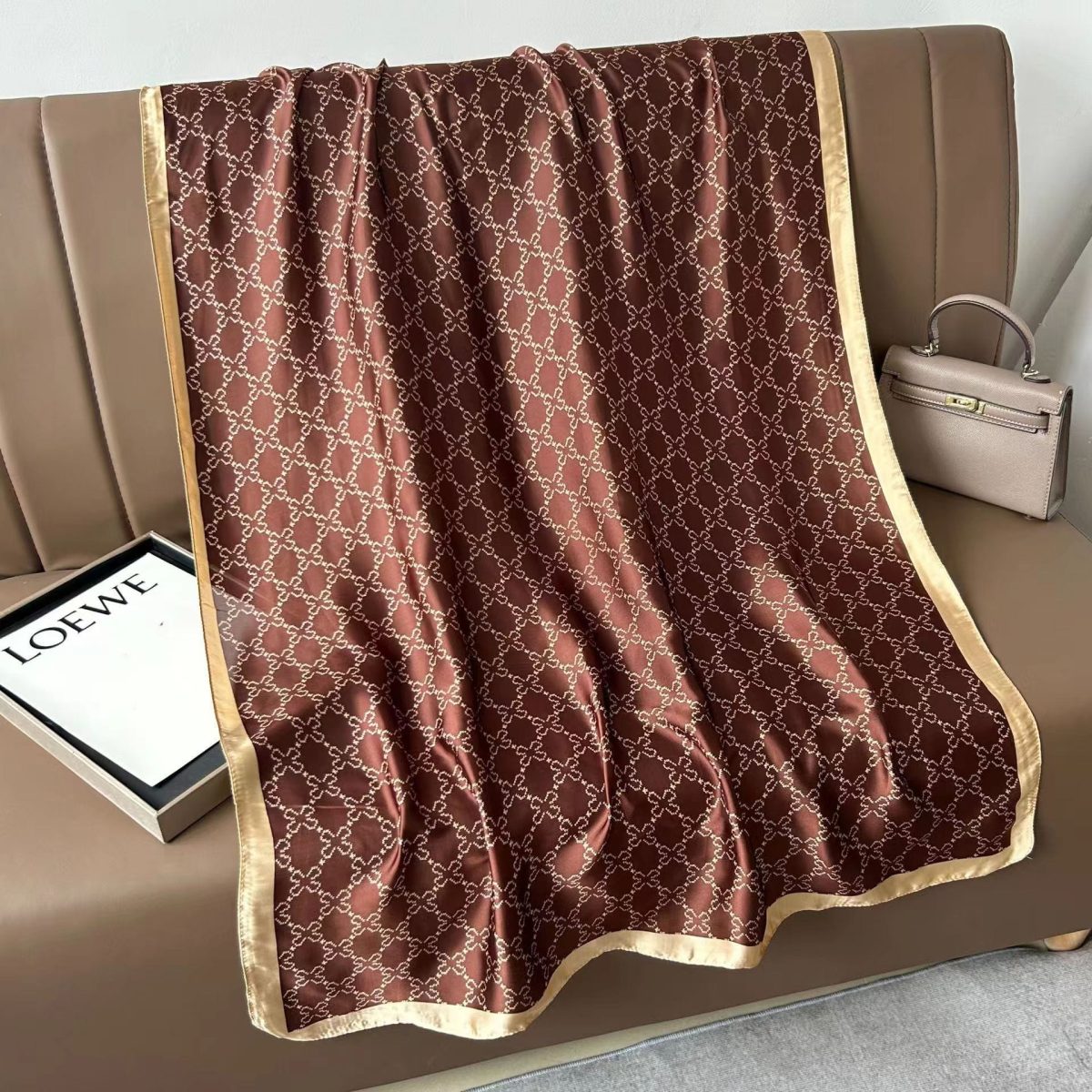 Brown Elegance Printed Silk Scarf – view 4