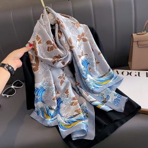 Grey Royal Printed Silk Scarf 2 – HeadScarf.pk