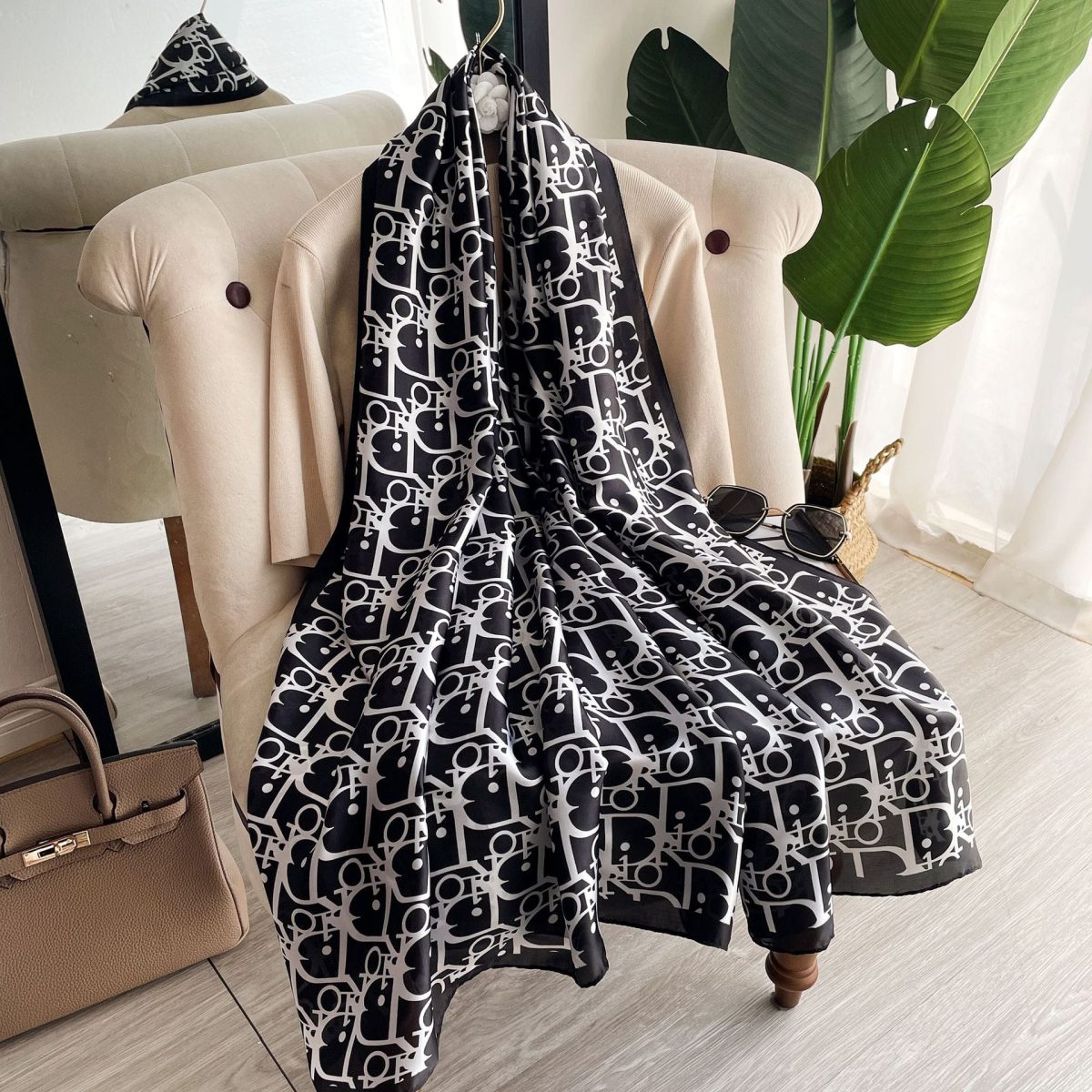 Black Radiant Printed Silk Scarf – view 2