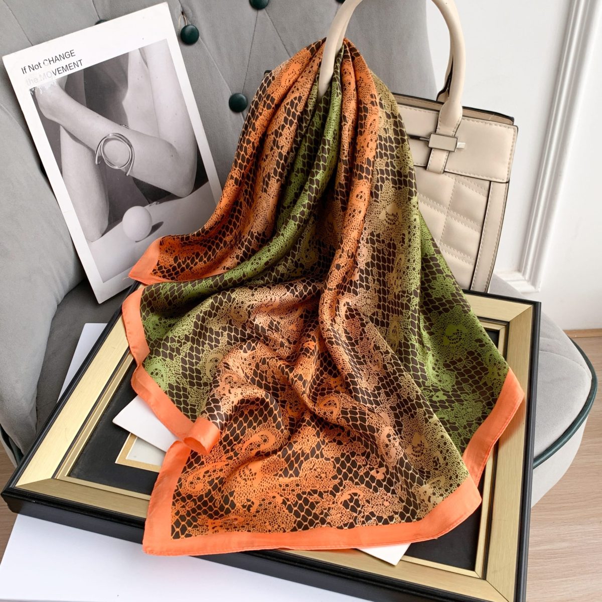 Orange Chic Satin Silk Neck Scarf – view 2