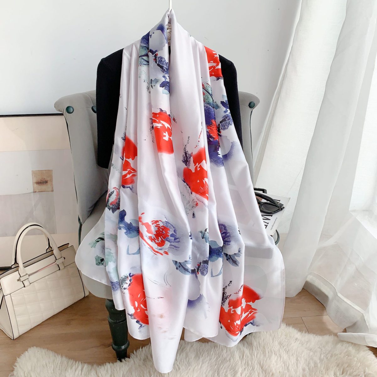 White Mystique Printed Silk Scarf – view 2