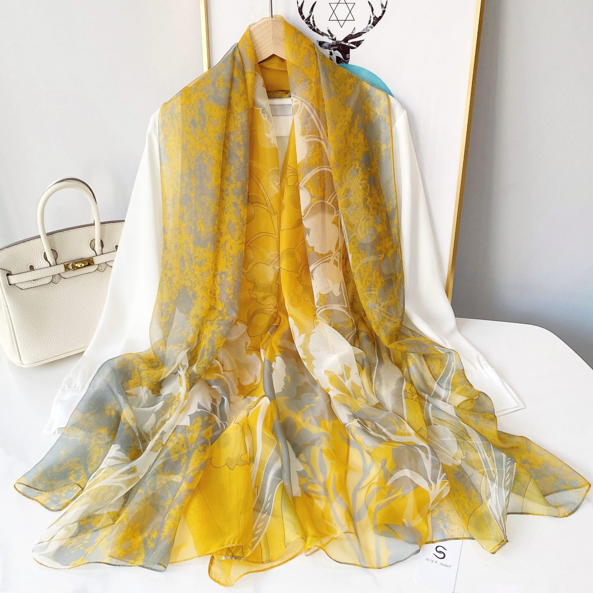 Gold Printed Chiffon Scarf – view 2