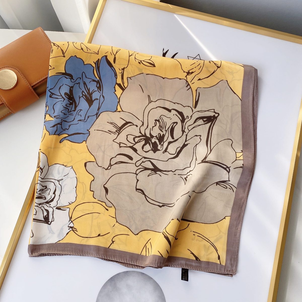 Rob Yellow Satin Silk Neck Scarf – view 2