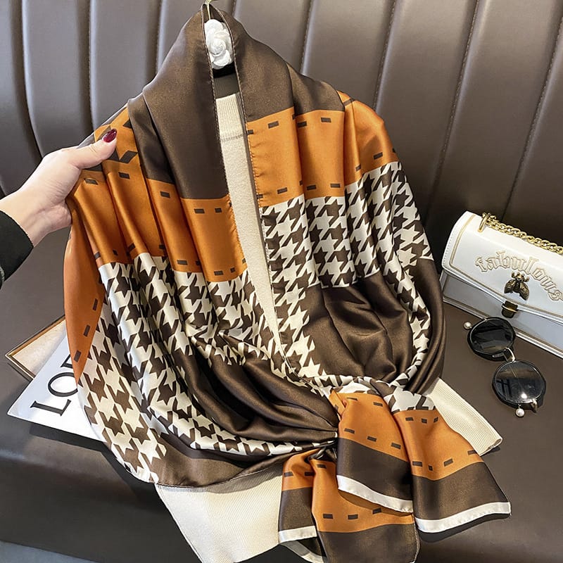 Rokō Brown Printed Silk Scarf – view 2