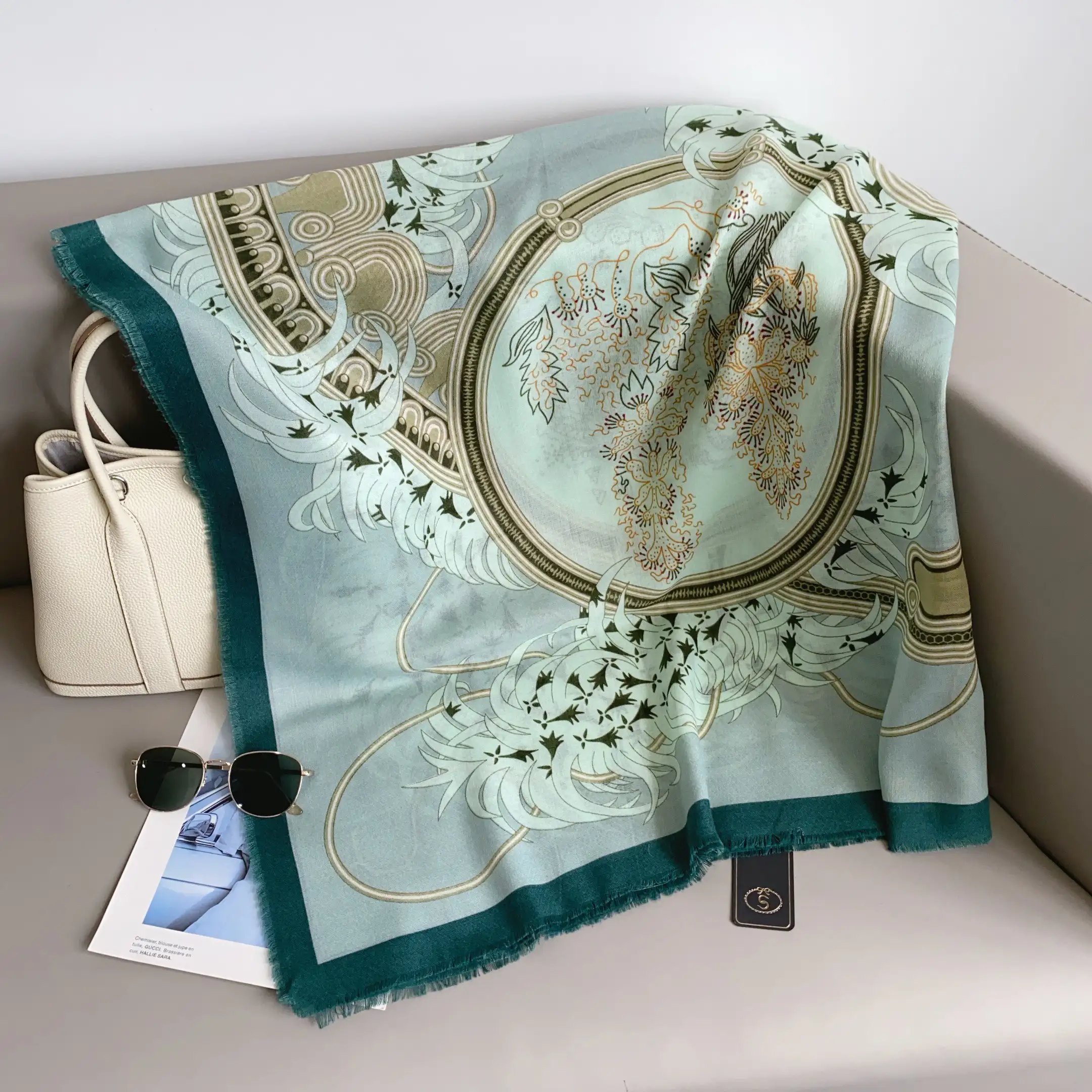 Rose Green Cotton-Feel Square Scarf – view 2