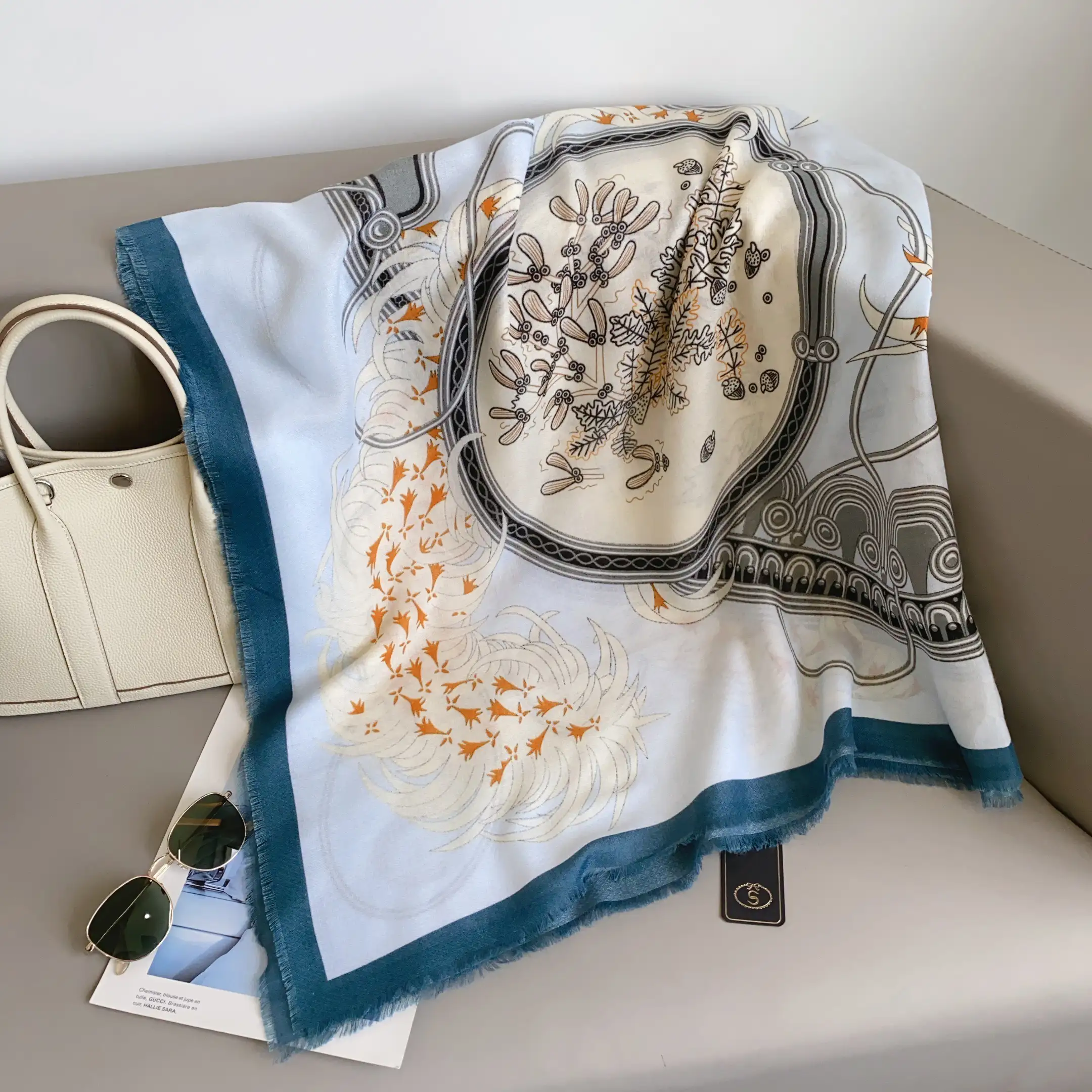 Blue Cotton-Feel Square Scarf – view 2