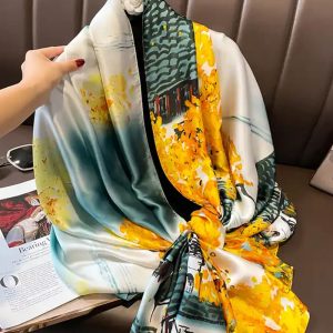 Satin Gold Printed Silk Scarf – HeadScarf.pk