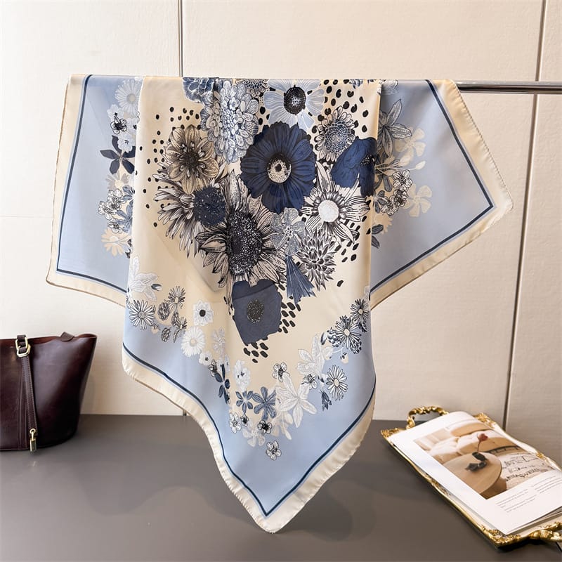 Sawn Blue Satin Silk Neck Scarf – view 2