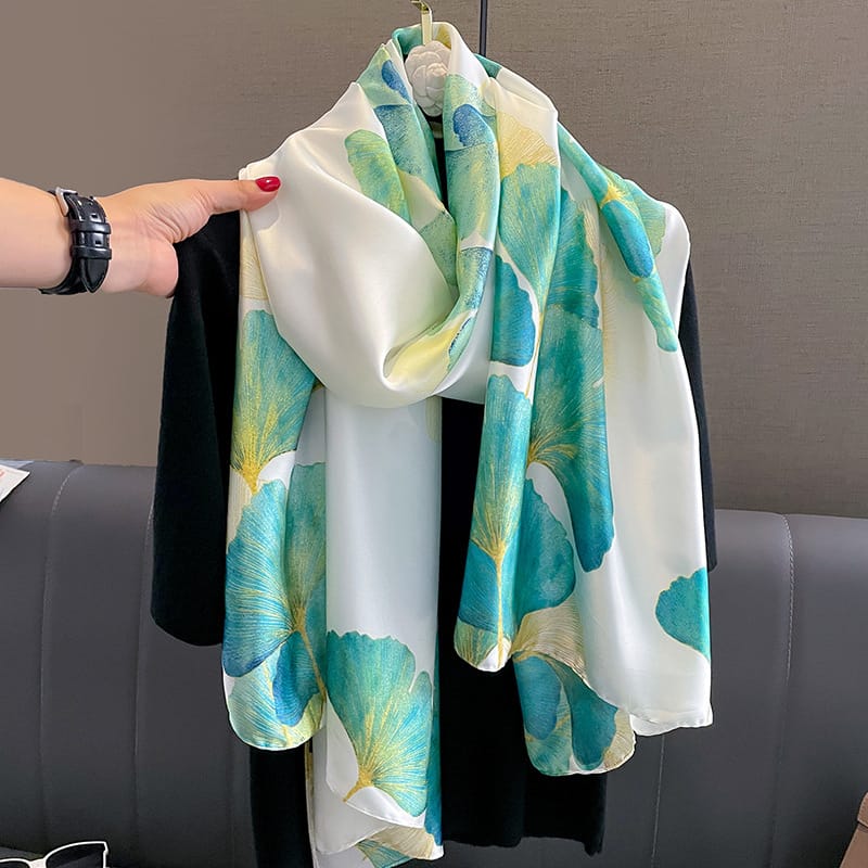 Green Elegance Printed Silk Scarf – view 2