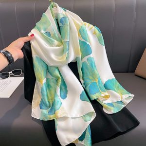 Green Elegance Printed Silk Scarf – HeadScarf.pk