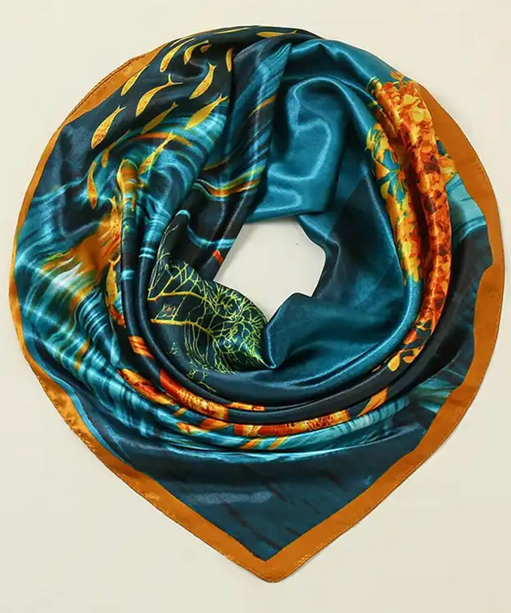 Blue Classic Printed Silk Scarf – view 2