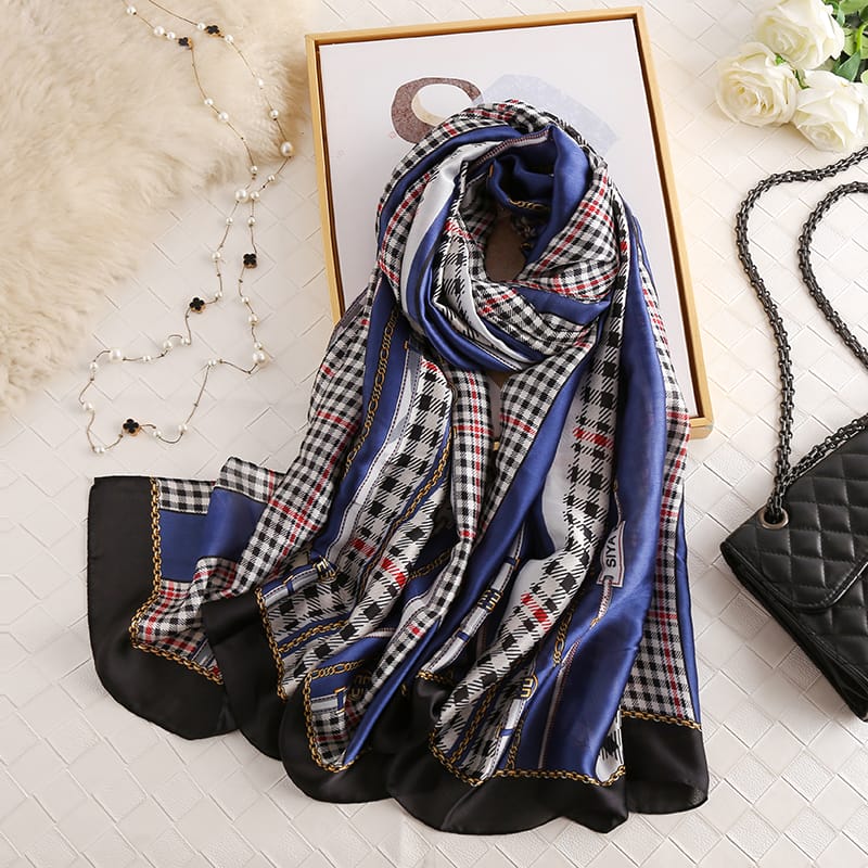 Blue Classic Printed Silk Scarf 4 – view 2