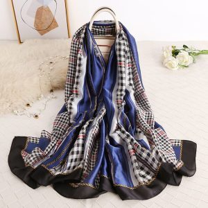Blue Classic Printed Silk Scarf 4 – HeadScarf.pk
