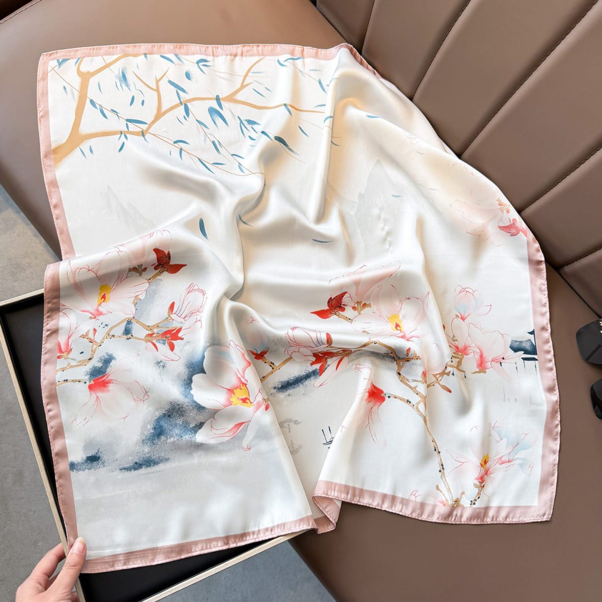 Soft White Satin Silk Neck Scarf – view 2