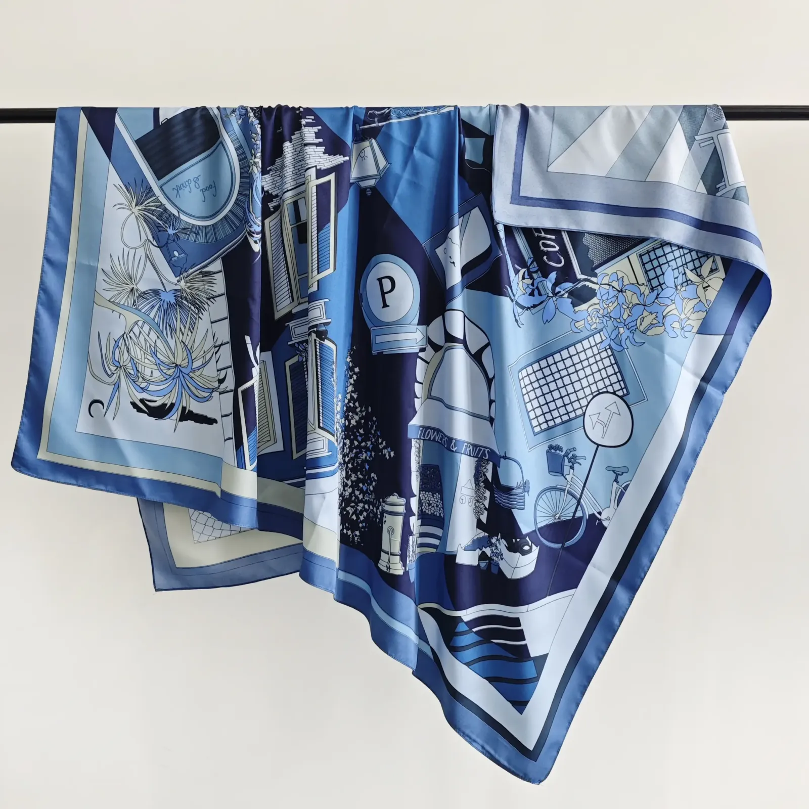 Blue Classic Cotton-Feel Square Scarf – view 2