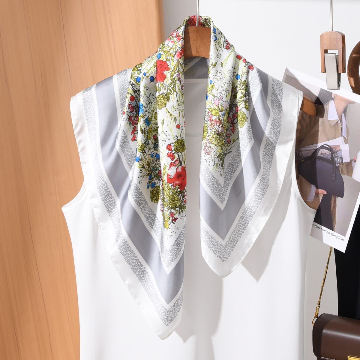 Silver Luxe Satin Silk Neck Scarf – view 2