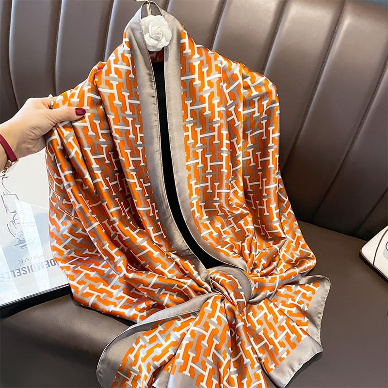 Orange Elite Printed Silk Scarf – view 2