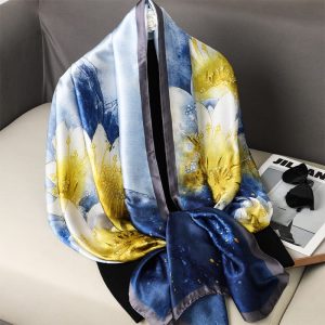 Blue Elegance Printed Silk Scarf – HeadScarf.pk